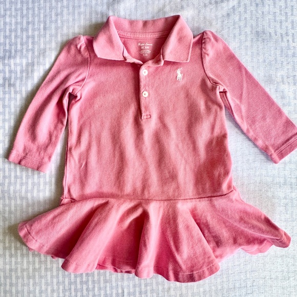 Ralph Lauren Baby Girl Pink Polo Ruffle Dress Size 9M Classic Preppy - Picture 1 of 4